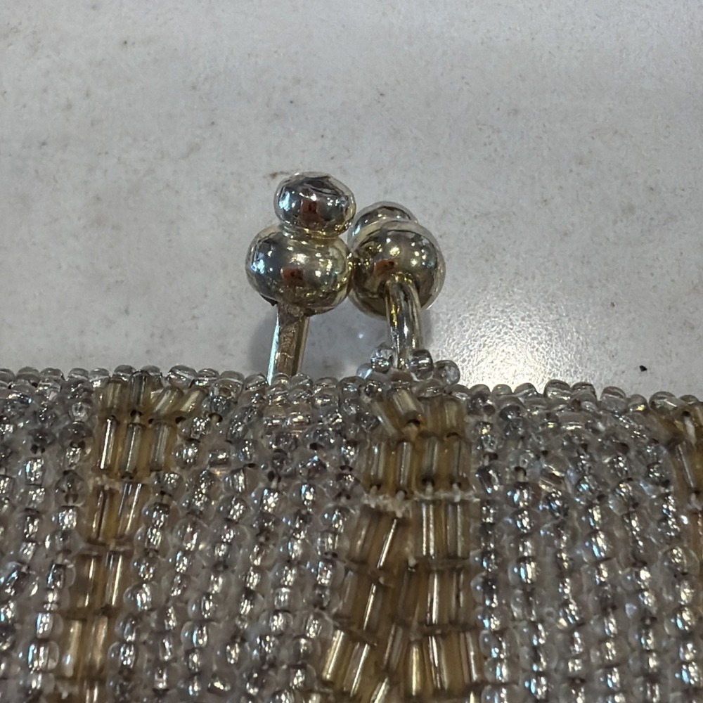 Vintage Delill Beaded Evening Bag Seed Bead Purse Silver &Gold Detachable Chain - Picture 4 of 16